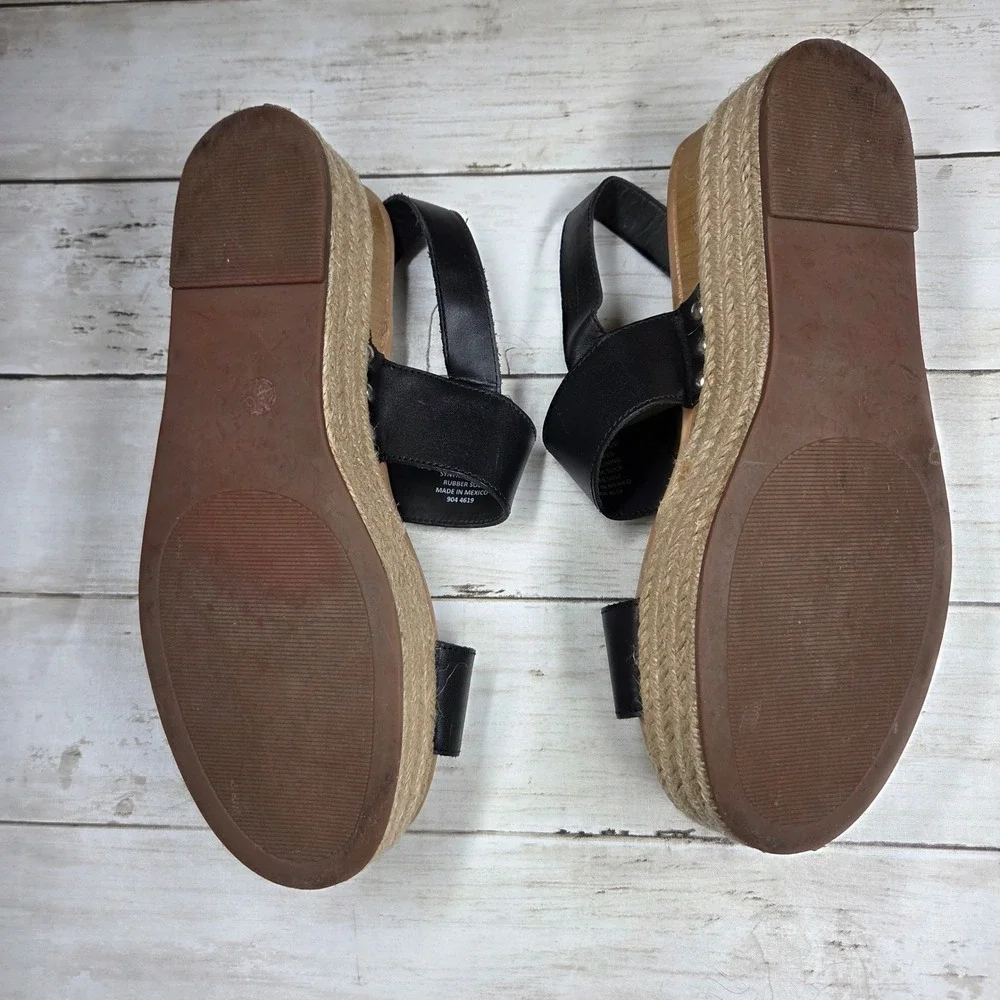 Steve Madden Fifer Platform Espadrille Sandal Women 9.5M Black Leather Studded